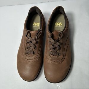 SAS Walk Easy Shoes Womens Size 9 1/2W Brown Nubuck Leather Lace Up Comfort